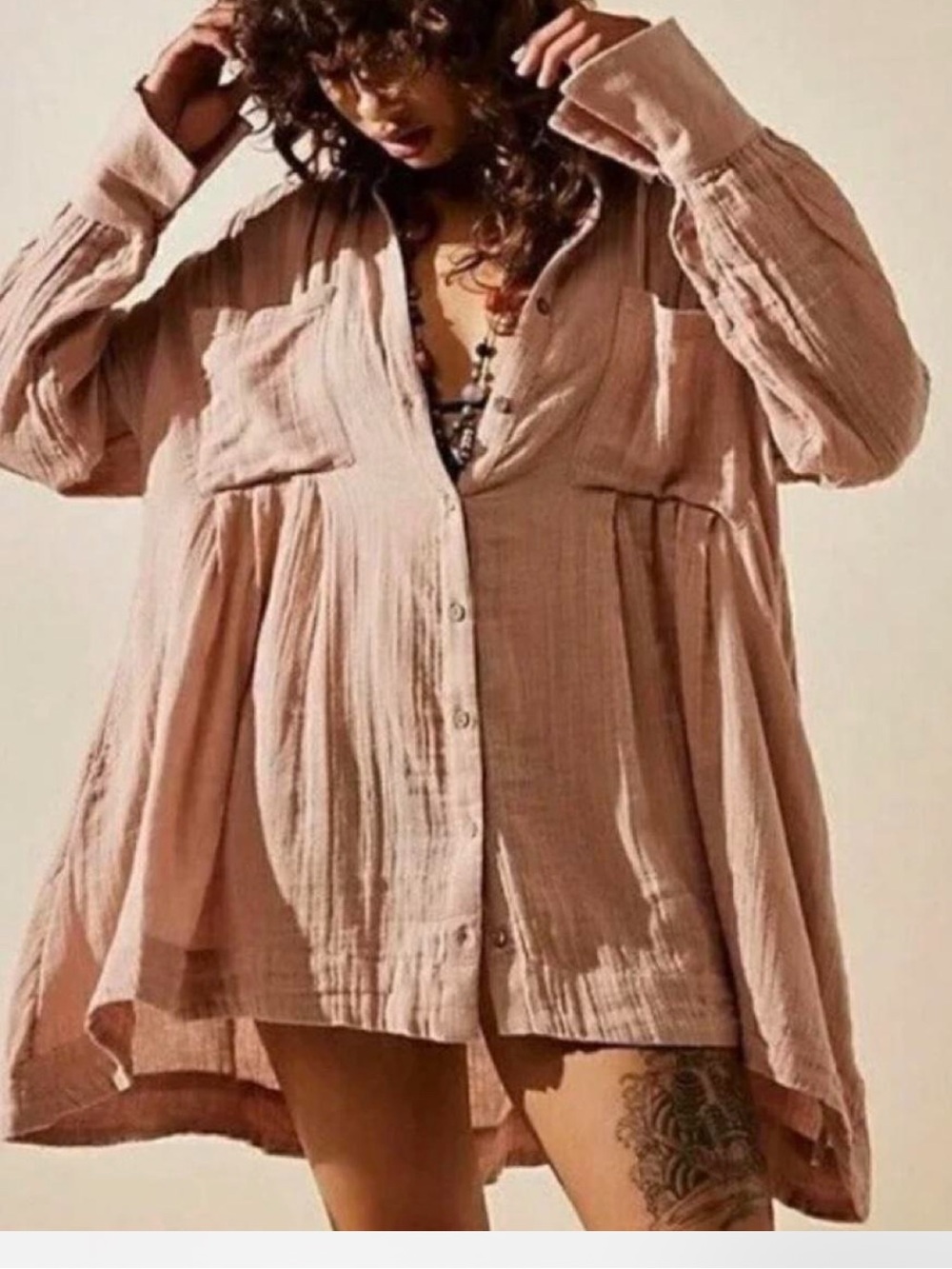 Free People The Voyager Shirtdress mauve gauze. Sz XS. NEW - Picture 4 of 6